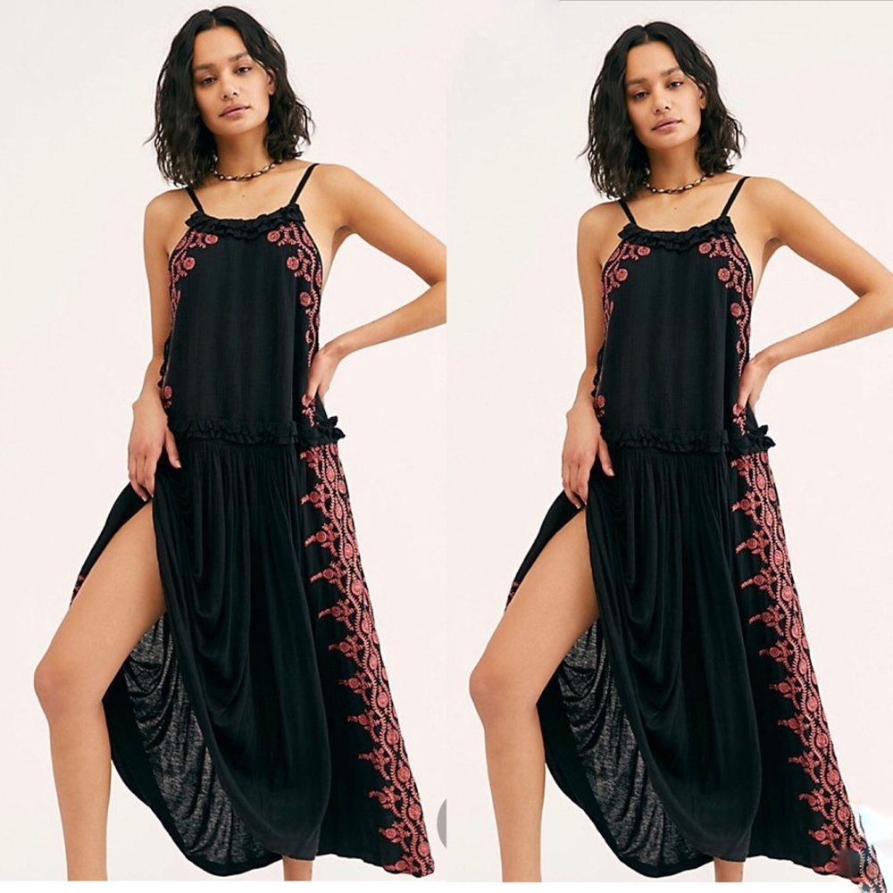 Free People Bali Wildfire Midi Dress M In Black